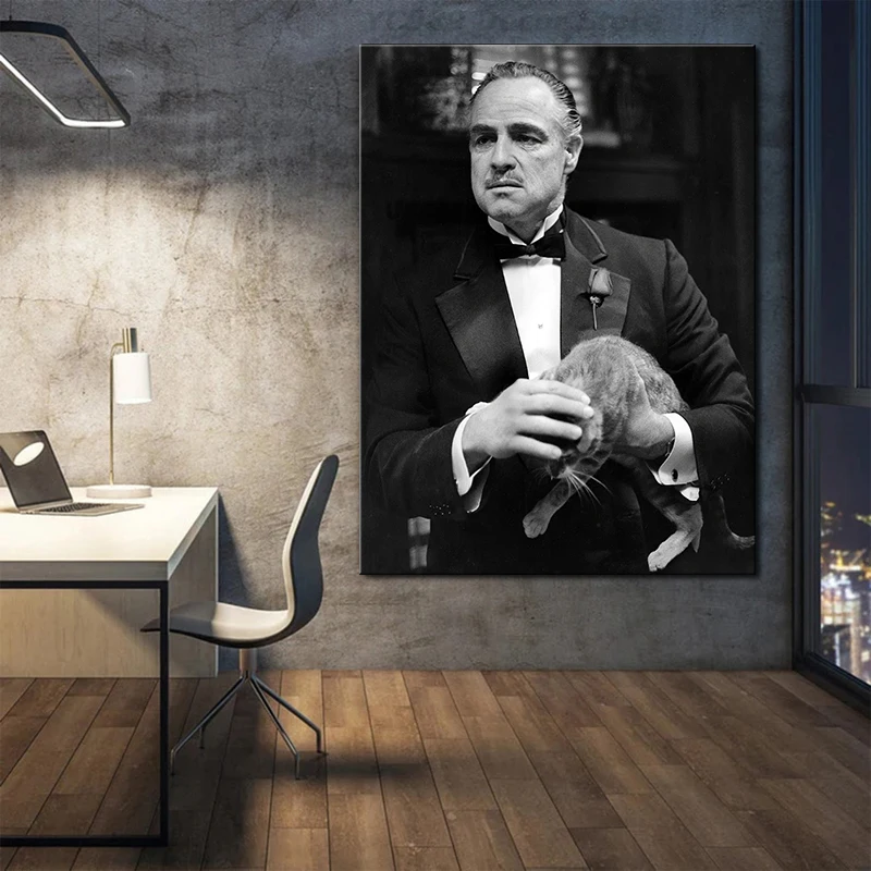 

Movie Character Godfather Canvas Painting Black and White Art Movie Posters and Prints Wall Pictures for Office Room Home Decor