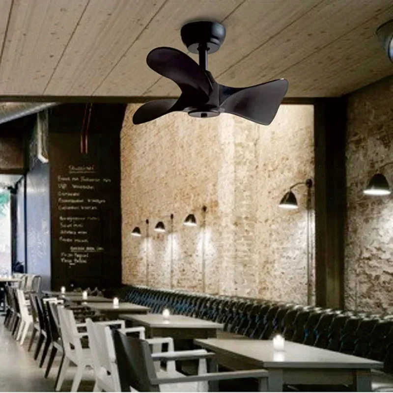 Art 22/36 Inch Foyer Bedroom Small Ceiling Fan Lights Black White Body With LED Pipe 12.5+25cm Height Adjustable Remote Control