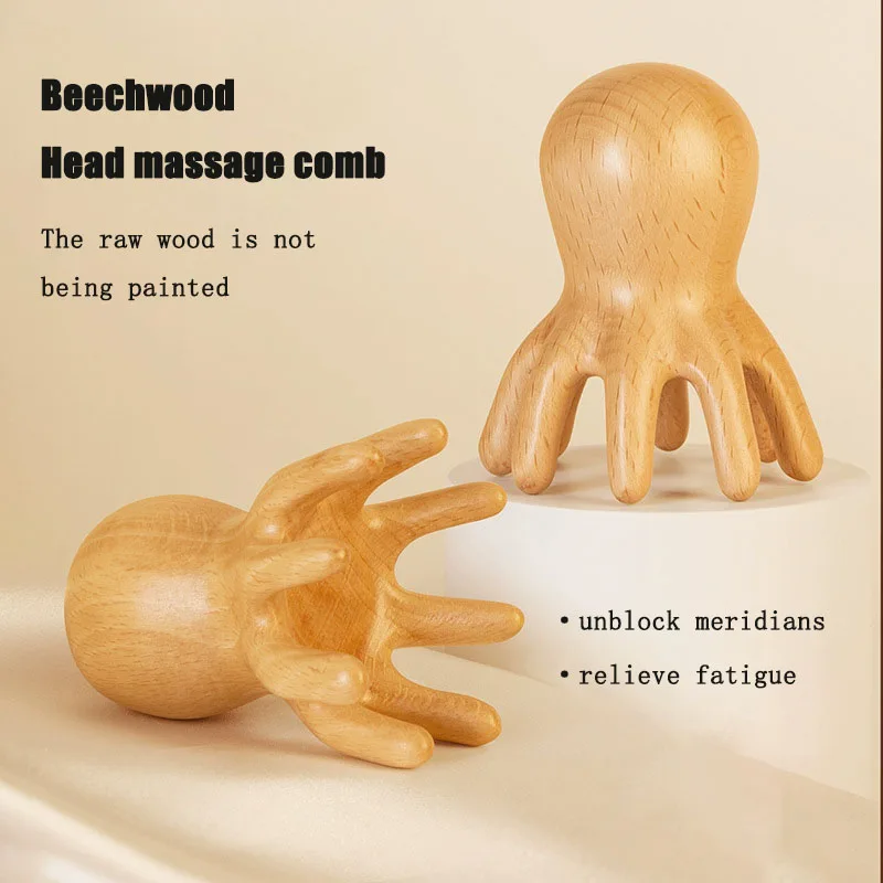 Beechwood Octopus Massage Comb for Full Body Relaxation and Fatigue Relief
