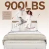Full Size Bed Frame with 3 Storage Drawers,Upholstered Full Size Bed Frame with Headboard,Strong Support with Wooden Slats Beige 6