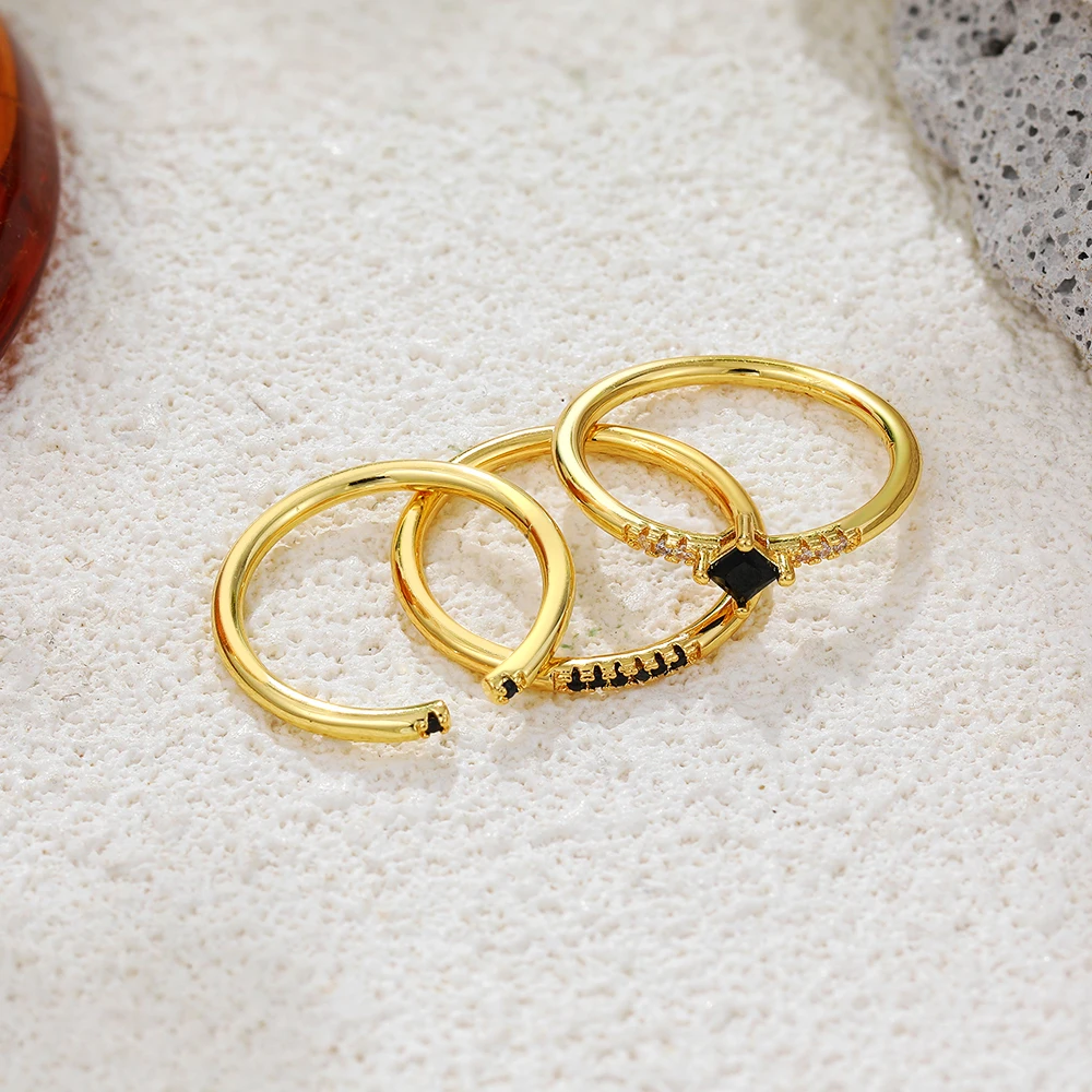 2026 New Fashion 3pcs Circle Zircon Ring Set Minimalist Rust Proof Glossy Metal Premium PVD Stainless Steel Wedding Rings Aneis