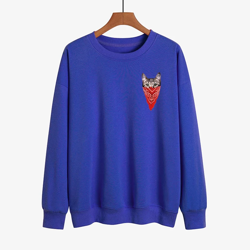 YRYT 2023 Autumn and Winter New Women's Chest Cute Cat Fashion Simple Print Loose Plus Fleece Sweater Hoodie