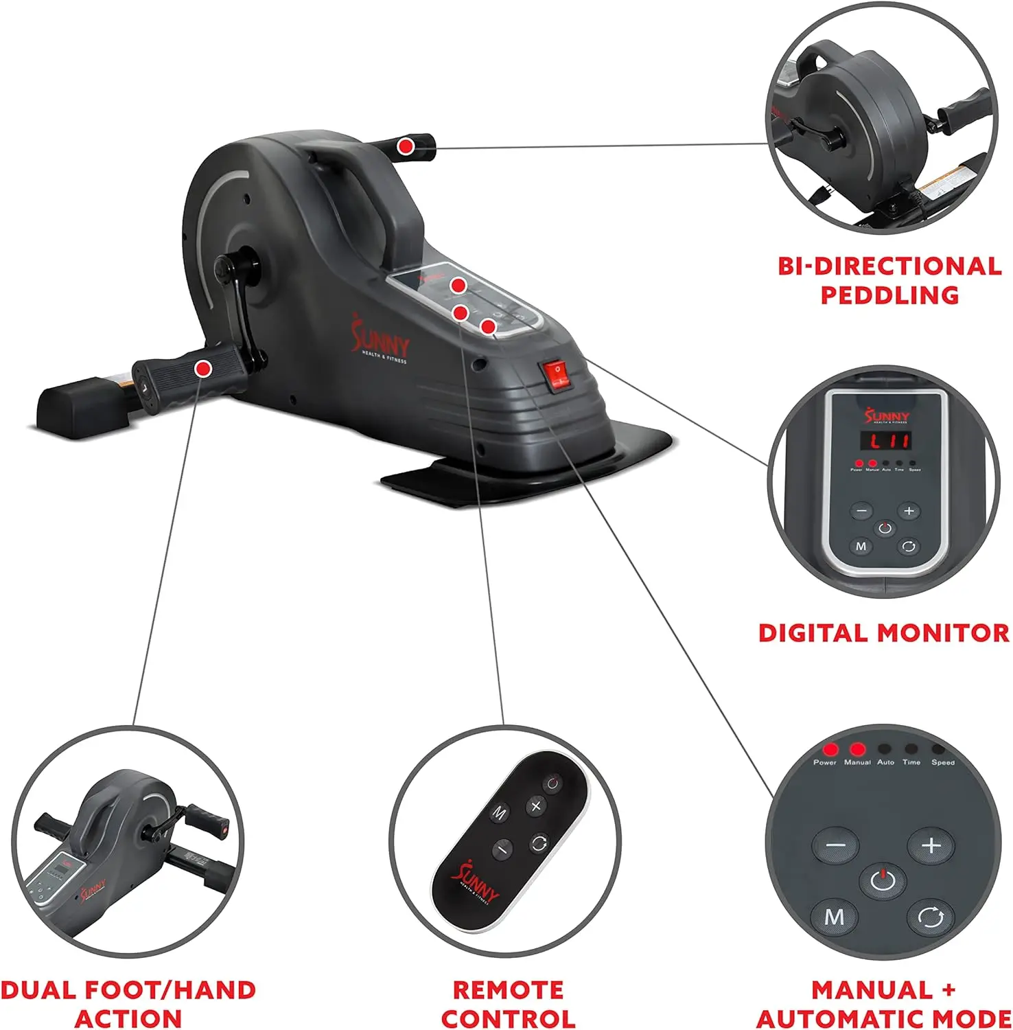 Health & Fitness Dual Function Under Desk Pedal Exerciser, Portable Indoor Cardio Mini Bike at Home, Arm/Leg Cycle for Sen