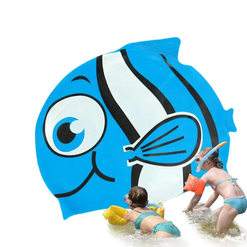 

Детские Мультяшные рыбки для плавания, эластичная шапка для плавания в форме мультяшной рыбы, плавательные шапки, мягкие силиконовые шапки для купания