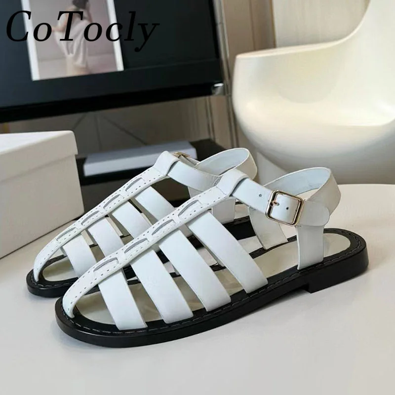 

Summer Sandals Woman Suede Hollow Outs Casual Beach Shoes Round Toe Buckle Strap Roman Shoes Flat Sandals Women Sandalias Mujer