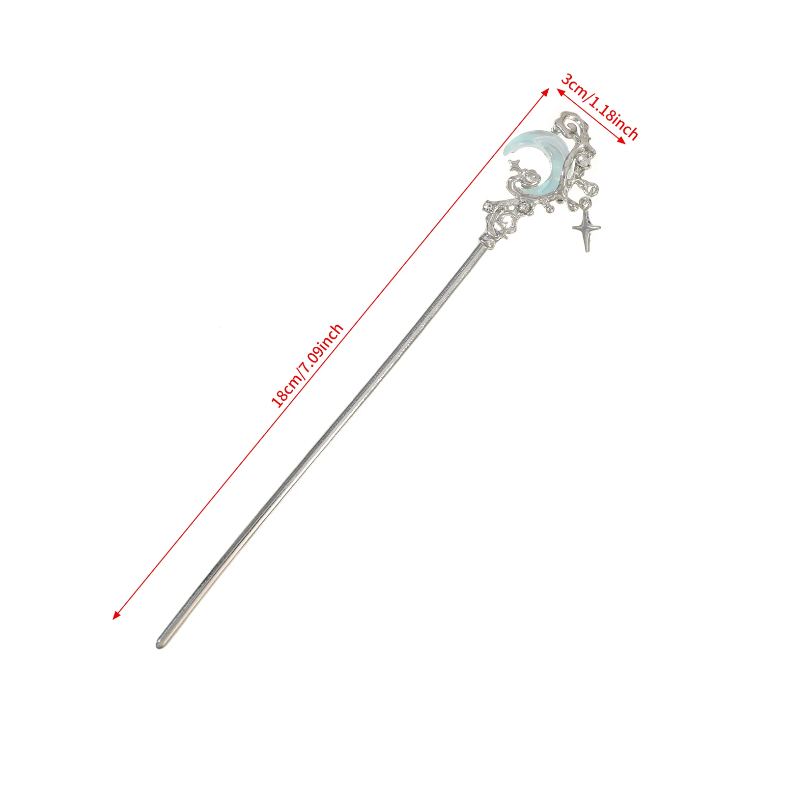 1pc New Chinese Ancient Hairpin Silver Star Moon Hair Stick Elegant Cool Hair Fork Headpiece Girl Female Hair Styling Tool