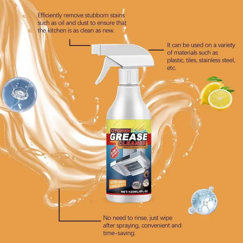 Degreaser Cleaner Spray 120ml Household Grease Cleaning Agent Multi-Purpose Kitchen Cleaning Tool for Countertops Range Hoods