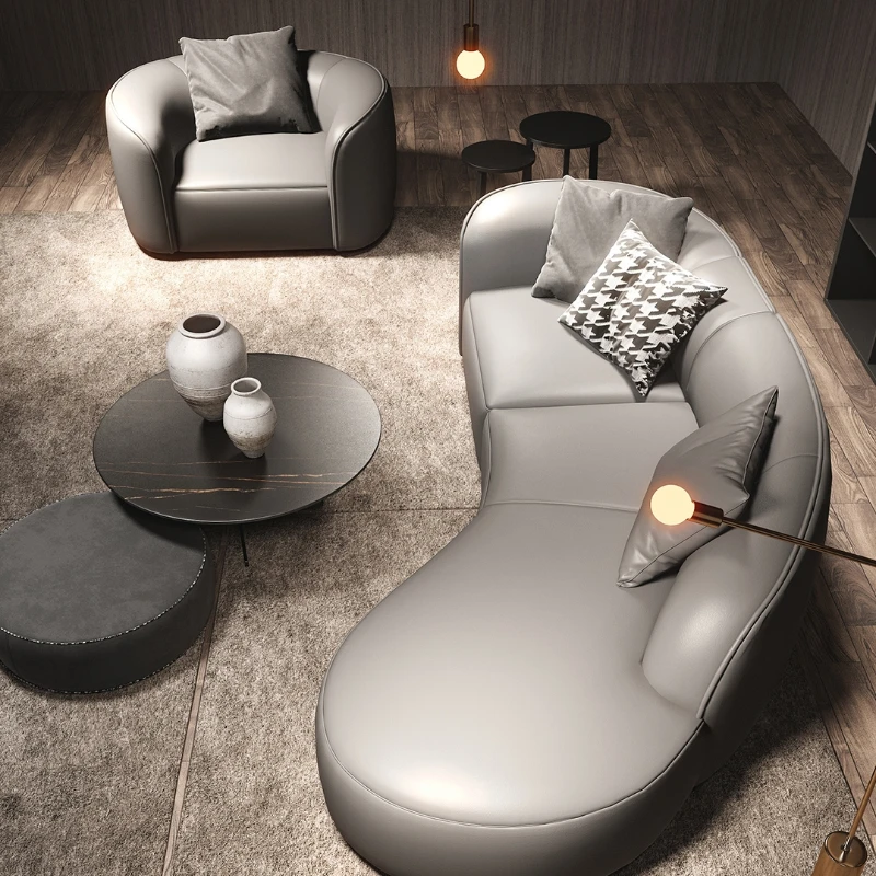 

Light Luxury Curved Leather Sofa Japanese Minimalist Modern Italian Three-Person Small Apartment