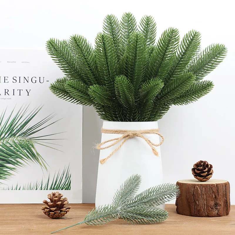 20Pcs Christmas Artificial Pine Needles Branches Green Fake Pine Stems DIY Garland Home Party Decoration Xmas New Year Gifts