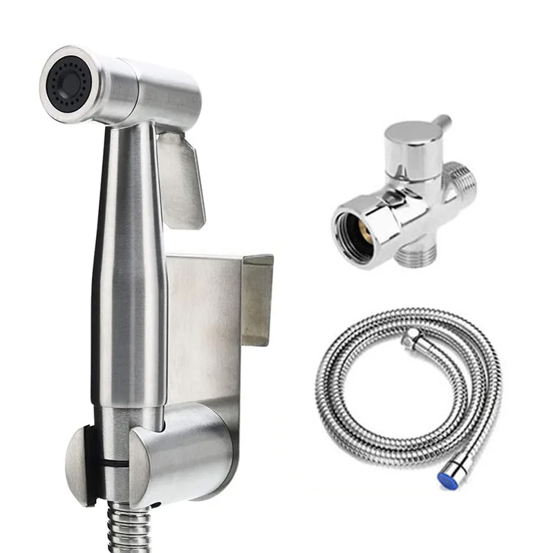 

Stainless steel hand-held bidet set bathroom pressurized cleaning flushing spray gun toilet companion