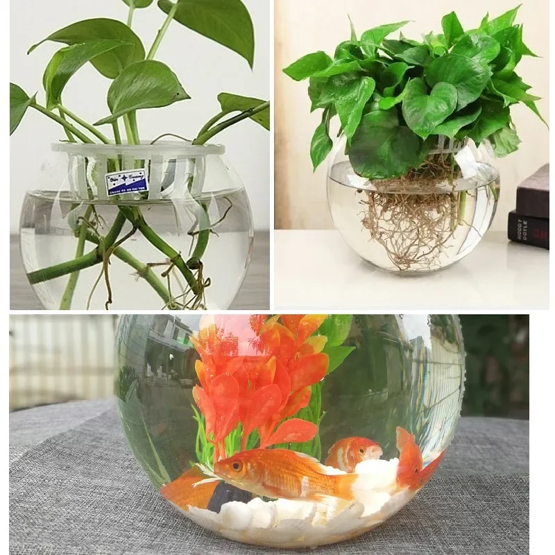 Fish Aquarium Turtle Tank Goldfish Bowl Desktop Transparent Plastic Acrylic Round Green Plant Pot