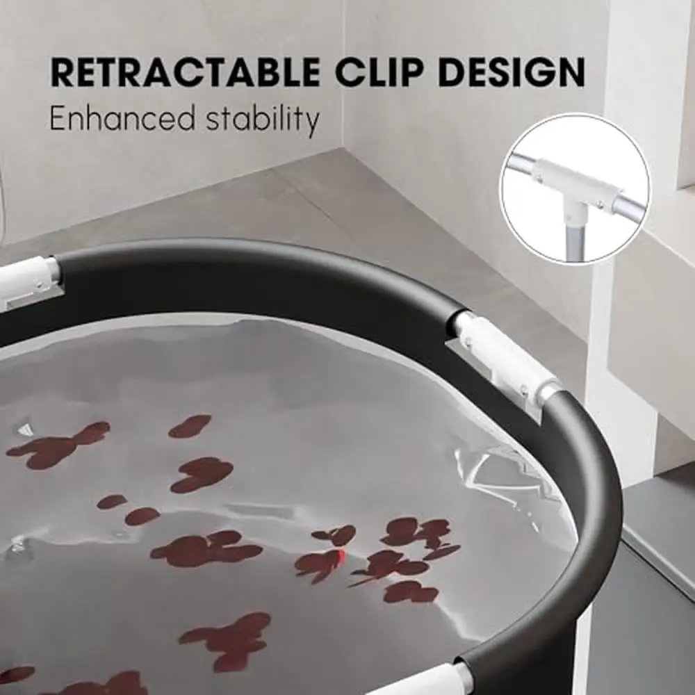 Portable Collapsible Bathtub Aluminum Alloy Large Space with Double Drain Black Easy Install Foldable Adults Soaking Tub Storage 4