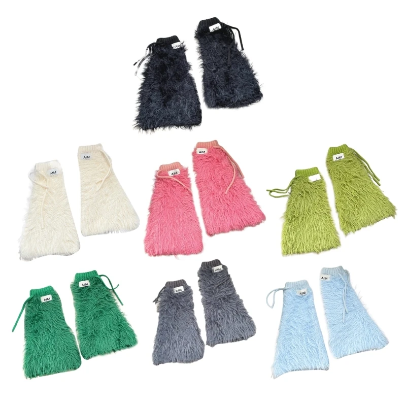 

Чехол для ботинок Harajuku Y2K Furry Plush Утеплители для ног на шнурке Длинные носки Уличная одежда P8DB