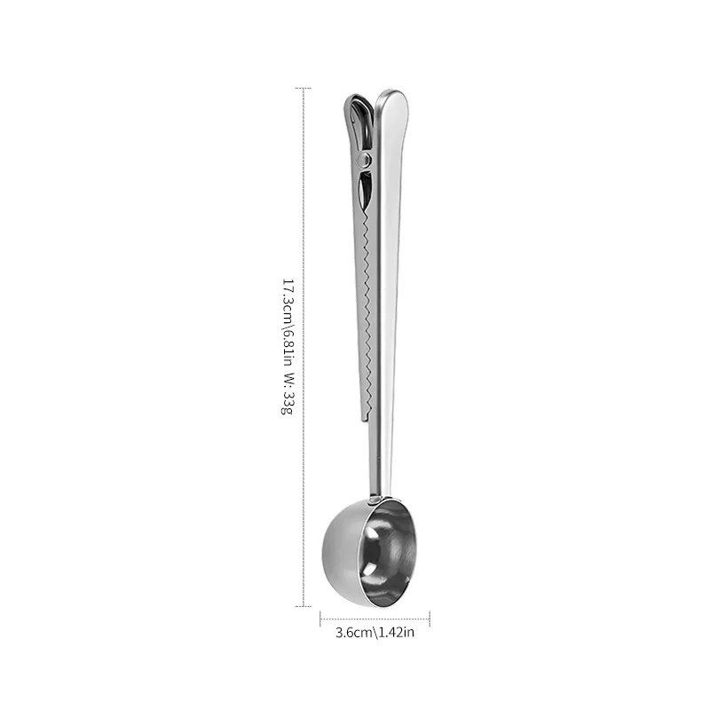 Measuring Spoon Stainless Steel Coffee Powder Spoon Graduated 10g Food Sealing Clip