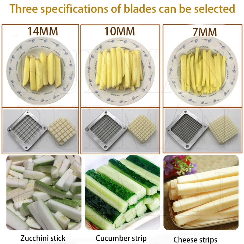Potato Chips Cutting Machine 7 10 14MM Vegetable Cutter Electric Potato Strip Making Tool For Cucumber Carrot