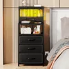LED Nighstand with Charging Station, Dresser Nightstands with 3 Drawers and LED Lights, Nightstand with 3 Shelf and Hooks 1