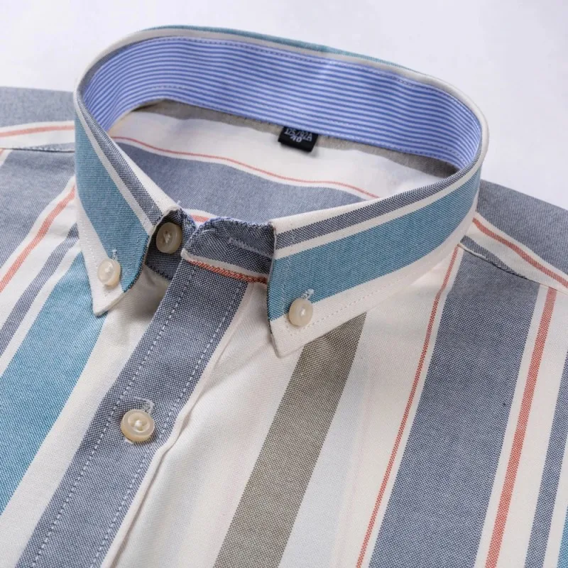 M~7XL High Quality 100% Cotton Oxford Mens Plaid Shirts Man Embroidery Casual Long Sleeve Shirt for Men White Blue Dress Shirt