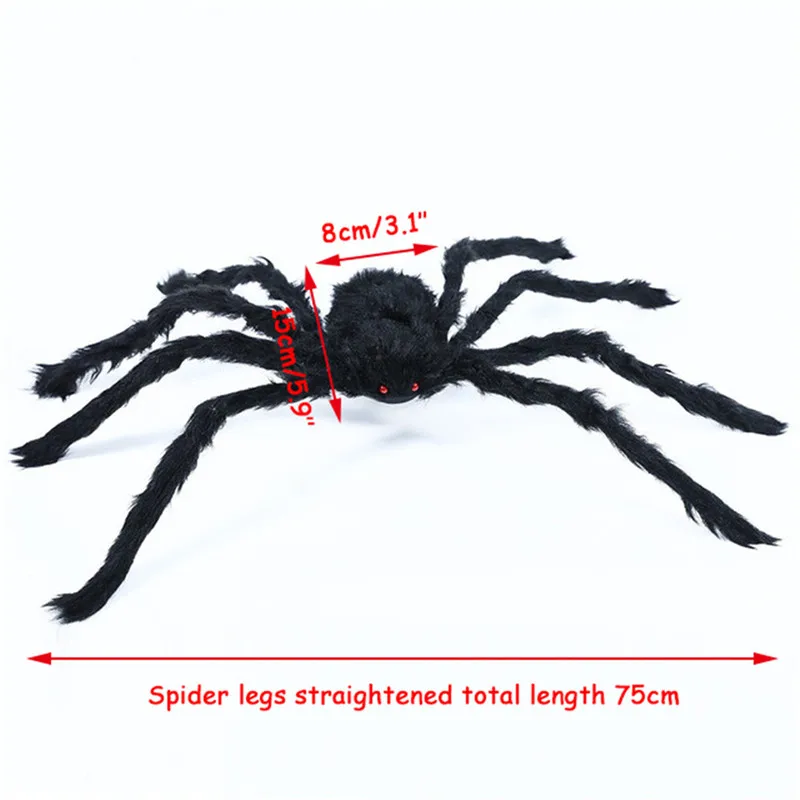 Araignée géante en peluche de 75cm, noire, blanche, décoration de fête  d'halloween, yeux rouges, accessoires pour la maison, Bar, jardin, maison  hantée, horreur - AliExpress