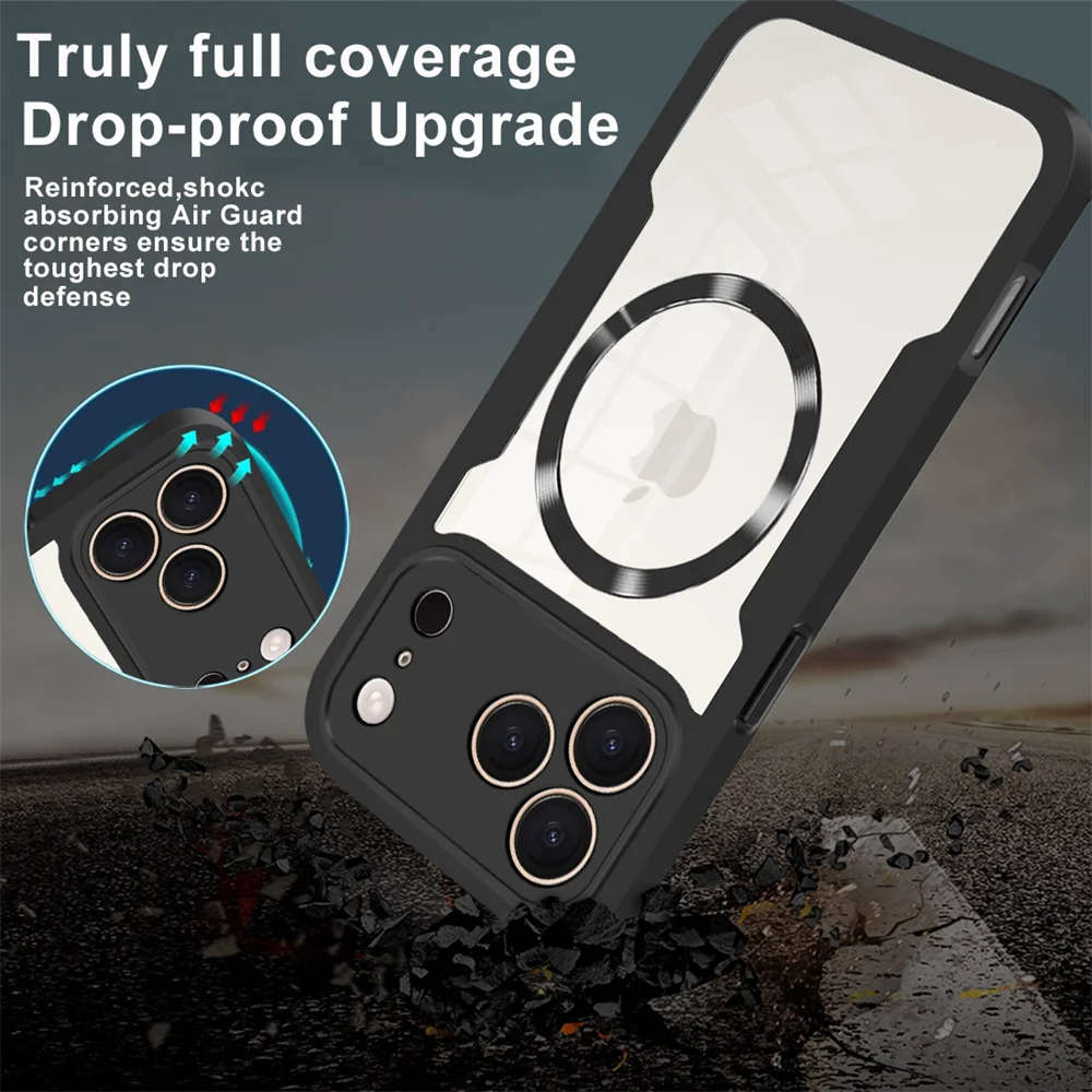 Magnetic 360° Clear Full-Body Shockproof Phone Case with Silicone Bumper