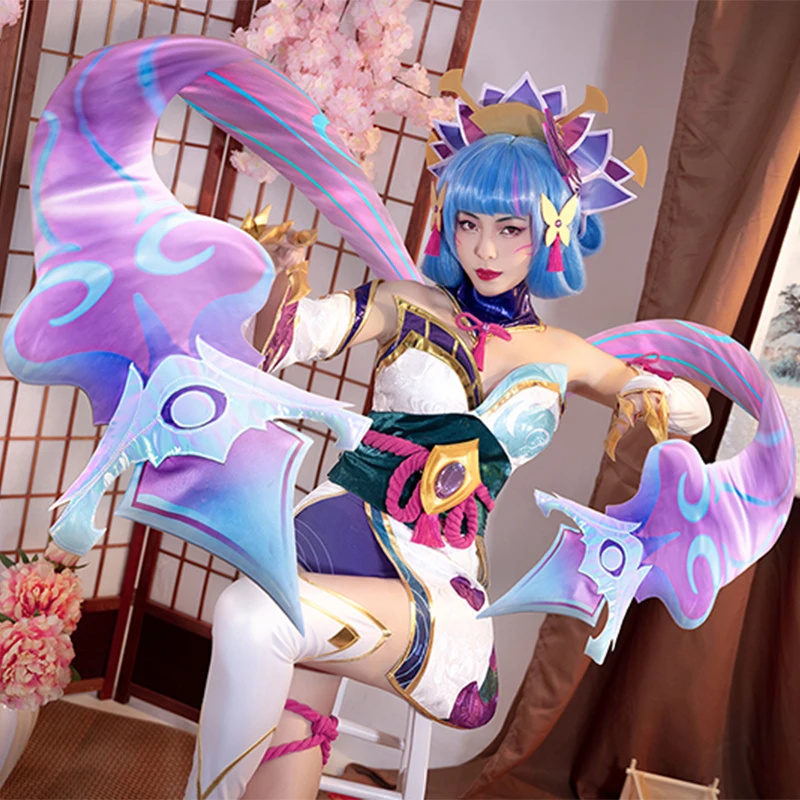 LOL Spirit Blossom Evelynn Cosplay Costume Game LOL Evelynn Dress Women Kimono Hanfu Full Set with Headwear