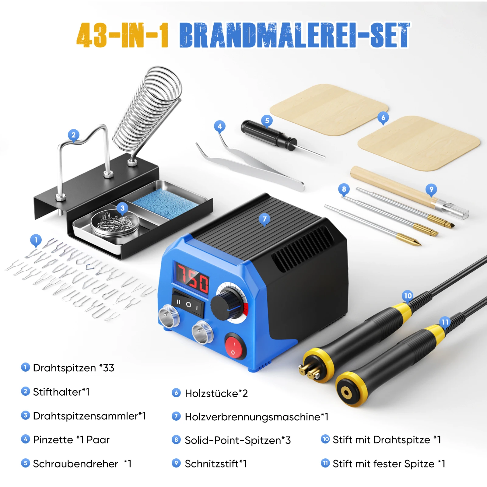 220V Wood Burning Kit with 2Pcs Pyrography Pen Welding Wire Top,Wood Burner Pyrography Machine Adjustable Temperature Max 1382℉ 6