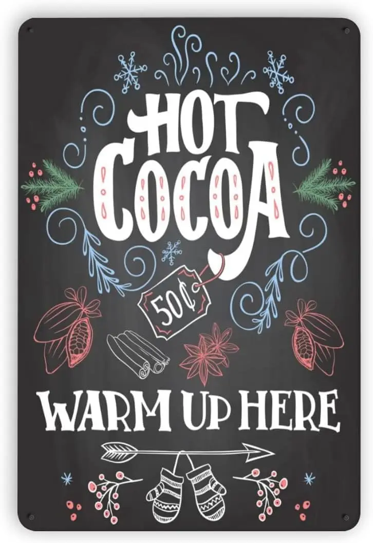 Tin Sign With Solid Stand Warm Up At The Hot Chocolate Bar For Holiday  Christmas Hot Chocolate Party Supplies, Christmas Winter Decorations - Temu  United Arab Emirates