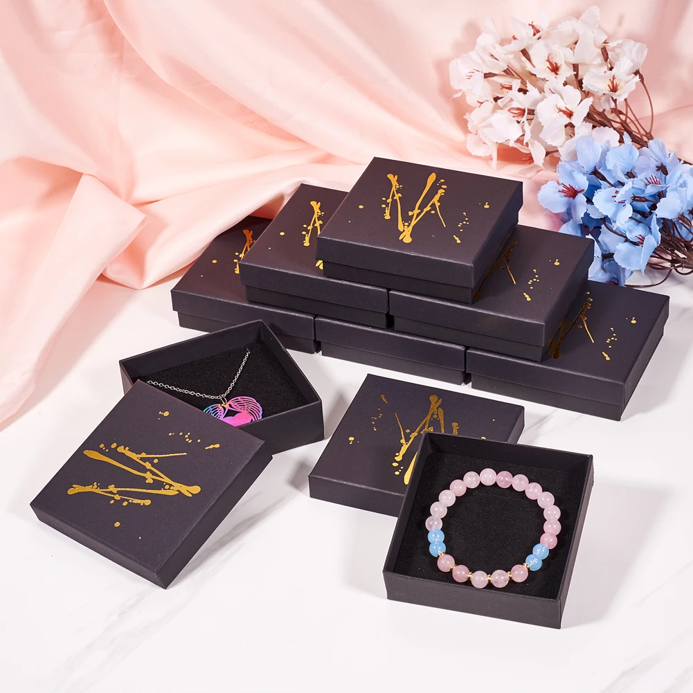 18/24pcs Hot Stamping Cardboard Jewelry Packaging Boxes for Rings, Small Watches, Necklaces, Earrings Gifrts Display Box Black