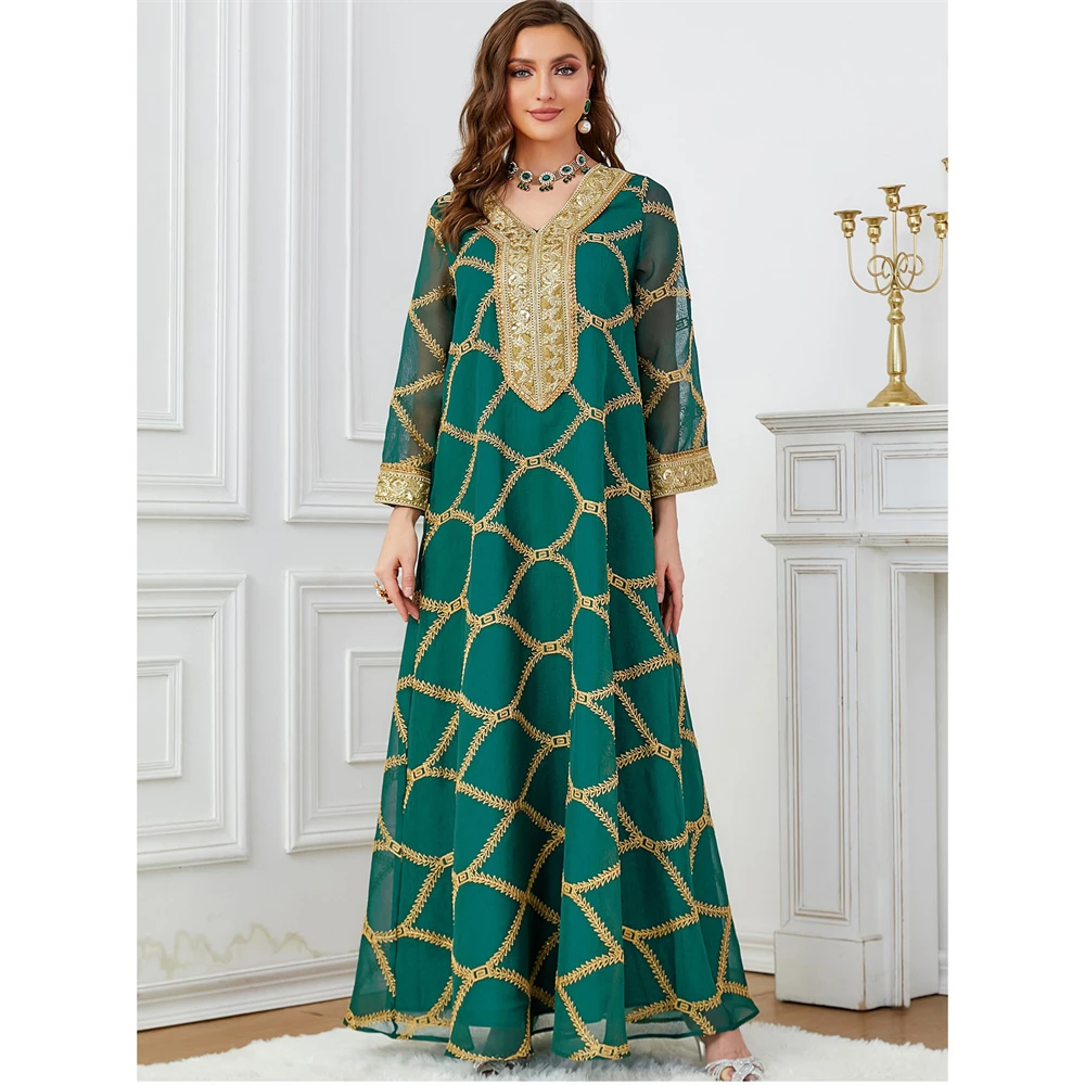 

Morocco Eid Party Abaya Muslim Women Sequins Embroidery Maxi Dresses Turkey Arabic Kaftan Islamic Ramadan Gown Jalabiya Vestidos