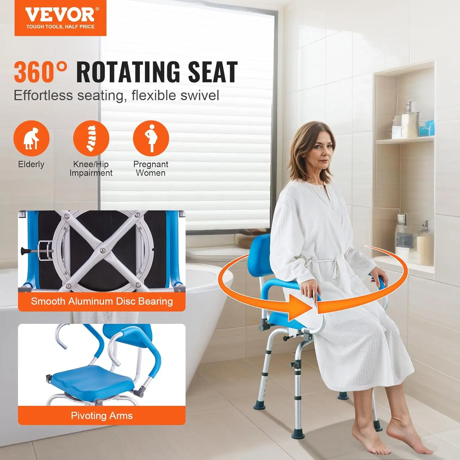 Swivel Shower Chair 360 Degree, Adjustable Shower Seat with Pivoting Arms & Padded Bath Seat for Inside Shower or Tub 2
