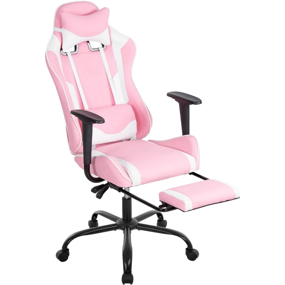 Computer Chair High Back PU Leather Racing Computer Chair With Lumbar Support Footrest Modern Task Rolling Swivel Chair Gaming