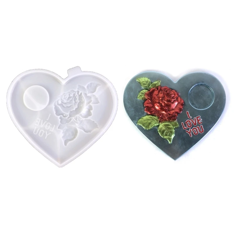 

DIY Rose Heart Shape Candle Holder Silicone Mold Desktop Ornament Candlestick Epoxy Resin Casting Mould Home Party Decoration