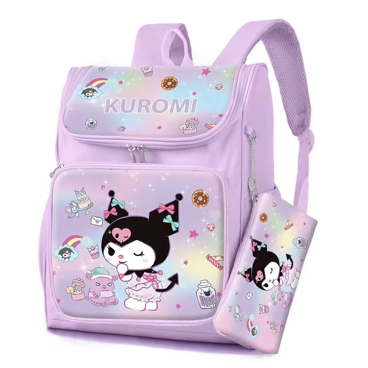 

Kuromi Xiaobai Gradient Color Cartoon Fabric Student Backpack Large Capacity With Pencil Case To Reduce Burden School Bag