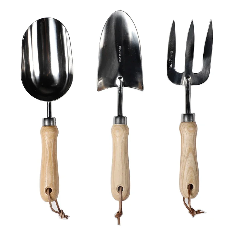 Gardening tool set Small shovel Stainless steel planting and digging household three-piece flower planting shovel