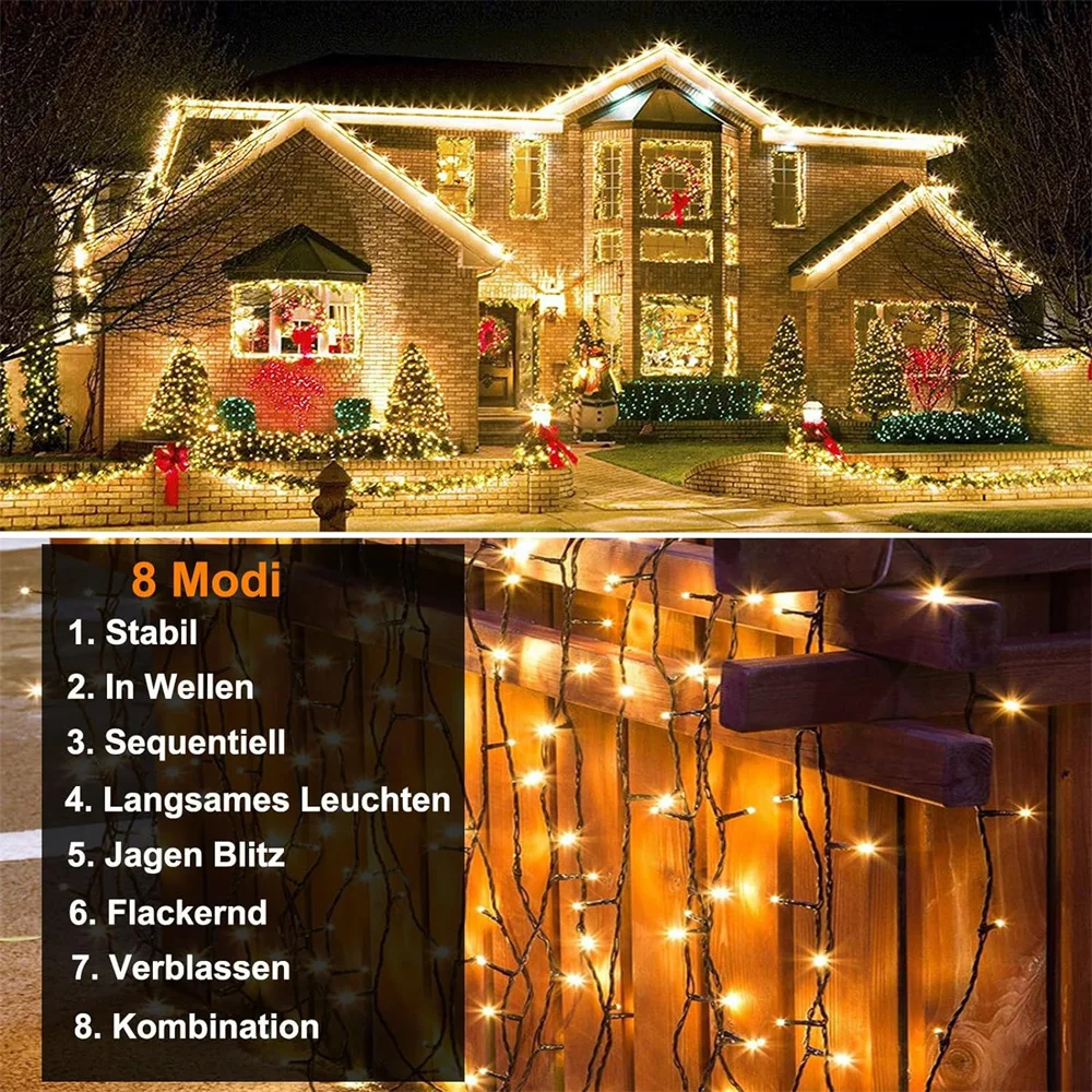 Enhanced Product Title: Solar-Powered LED Starry String Lights - 8 Modes Waterproof Fairy Lights for Outdoor Christmas Decor