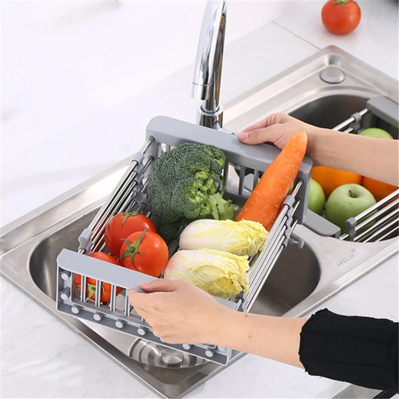 Adjustable Dish Drainer Stainless Kitchen Sink Extendable Drain Basket Dish  Rack Rectangular Storage Drain Rack Sink Dish Rack