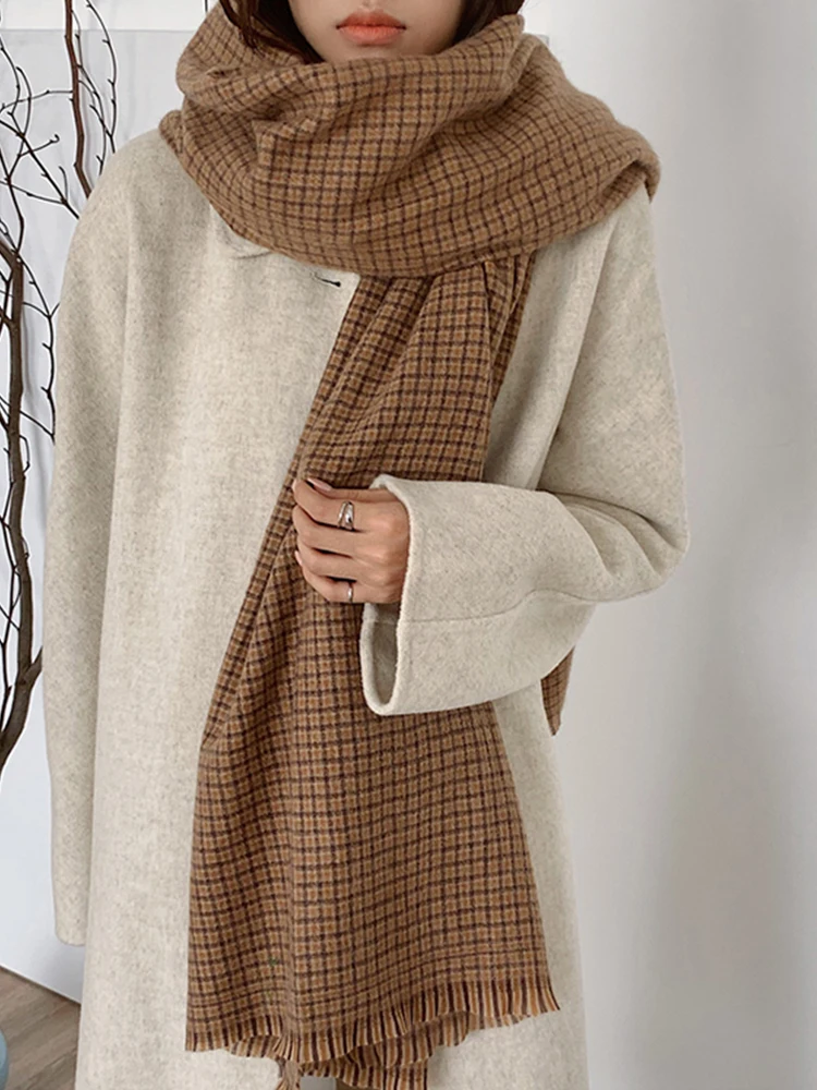 Sciarpa Invernale Donna A Quadri In Lana – Morbida E Calda, 215x35 Cm, Con Nappe, Grande Scialle Per Autunno E Inverno - 3
