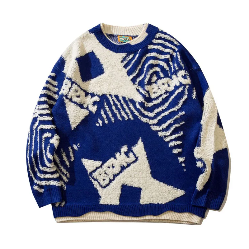 

Autumn Retro Round Neck Loose Sweater Men's Letter Jacquard Fashion Casual Sweater Couple Harajuku Comfortable Knit Sweater