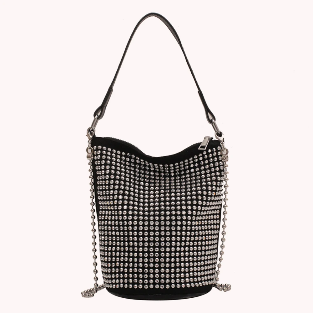 Luxury Diamonds Basket Bag For Women Large Caapcity Handbag Totes Rhinestone Shoulder Crossbody Bag Shopping Party Bucket Purse