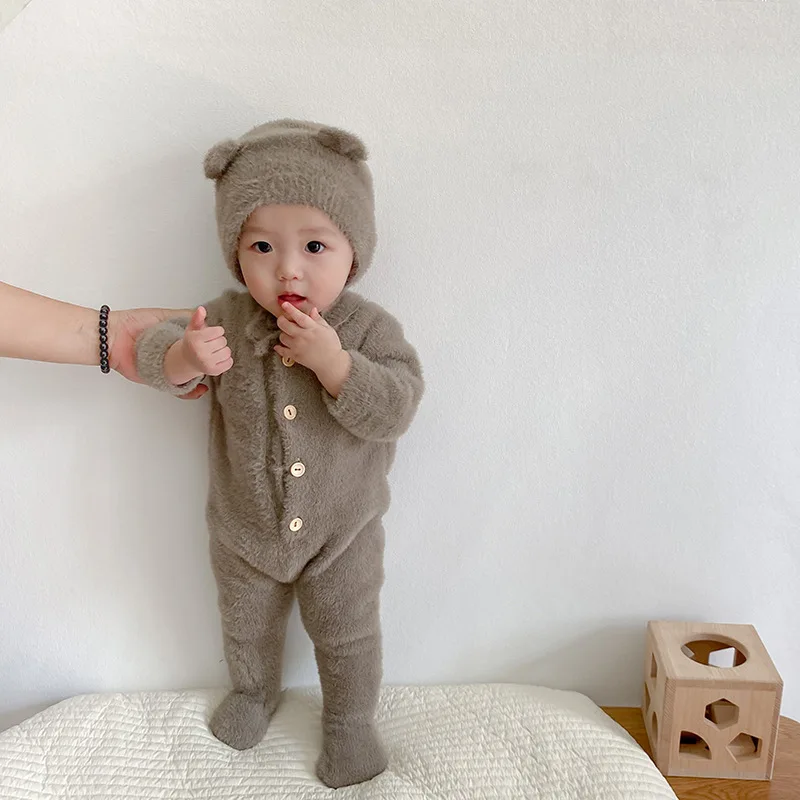 0-3T Newborn Kid Baby Boy Girl Winter Clothes Warm Baby Romper with Hat Cute Sweet Jumpsuit Cute Sweet Lovely Girls Outfit