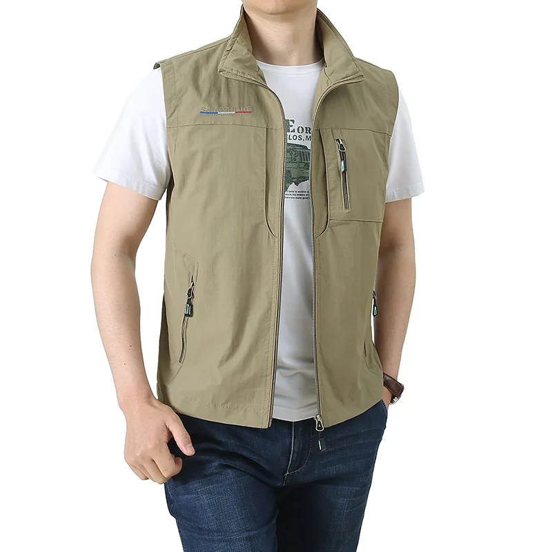 Men Waistcoat Jackets Vest 2023 Spring New Solid Color Stand Collar Climbing Hiking Work Sleeveless with Pocket M-6Xl Brand Sale