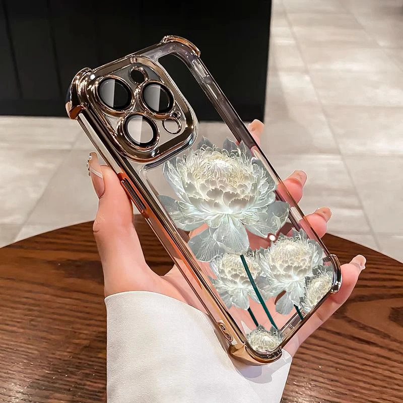 White Lotus Flower Plating Phone Case