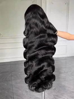 30 40Inch Body Wave Lace Front Wigs Brazilian Human Hair Pre Plucked Black 200Density 13x6 Hd Transparent Frontal Human Hair Wig 1