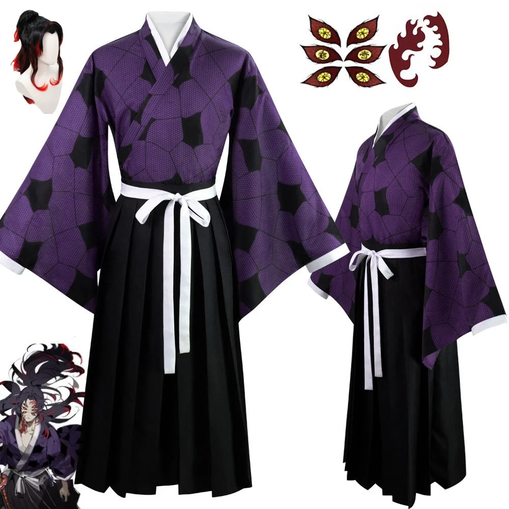 

Anime Demon Slayer Kokushibo Haori Yukata Kimono Cosplay Costume Wig Adult Men Uniform Suit Halloween Party Unisex Outfit