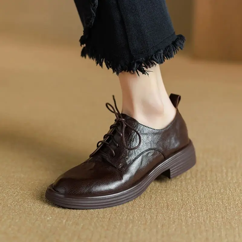 

Women Simple Shoes Round Toe Ladies Daily Shoes Lace-Up Basic Footwear For Women Soft Flat Shoes Woman Sheepskin Cozy Flats