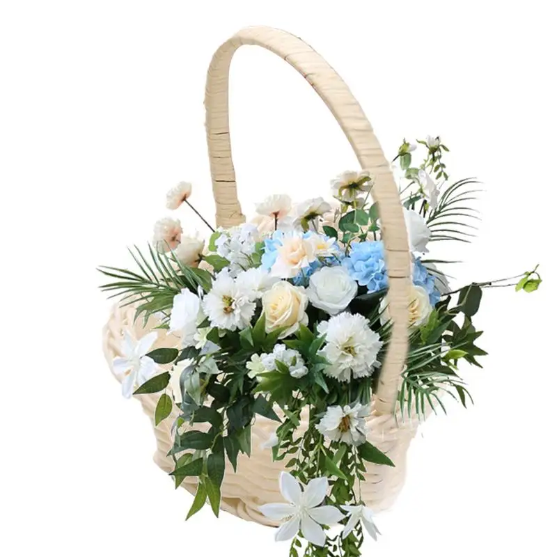 Handheld Woven flower child Basket Heart-Shaped Candy Baskets imitation rattan woven flower basket Easter basket for Weddings 5