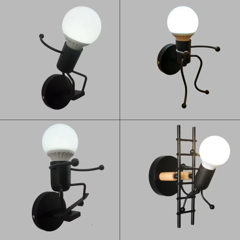Simplicity Matchstick Man Cartoon Wall Light For Children's Room Kitchen Dining Room Bed Foyer Study Balcony Aisle