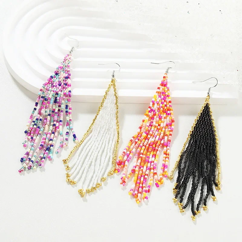 

Rice bead earrings Tassel Colour Originality Random string Hand knitting Bohemia Alloy Fashion Simple Beaded earrings