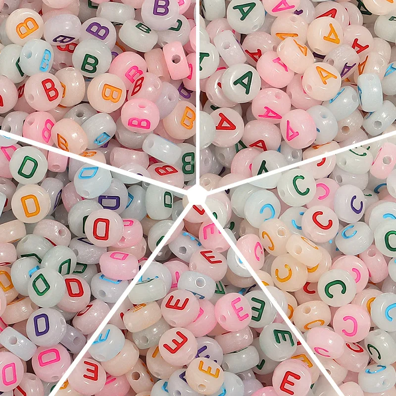 

Jelly Acrylic Oil Drop Luminous Letters Beads 500pcs 4*7mm DIY Jewelry Findings A-Z English Alphabets Single Character Spacers