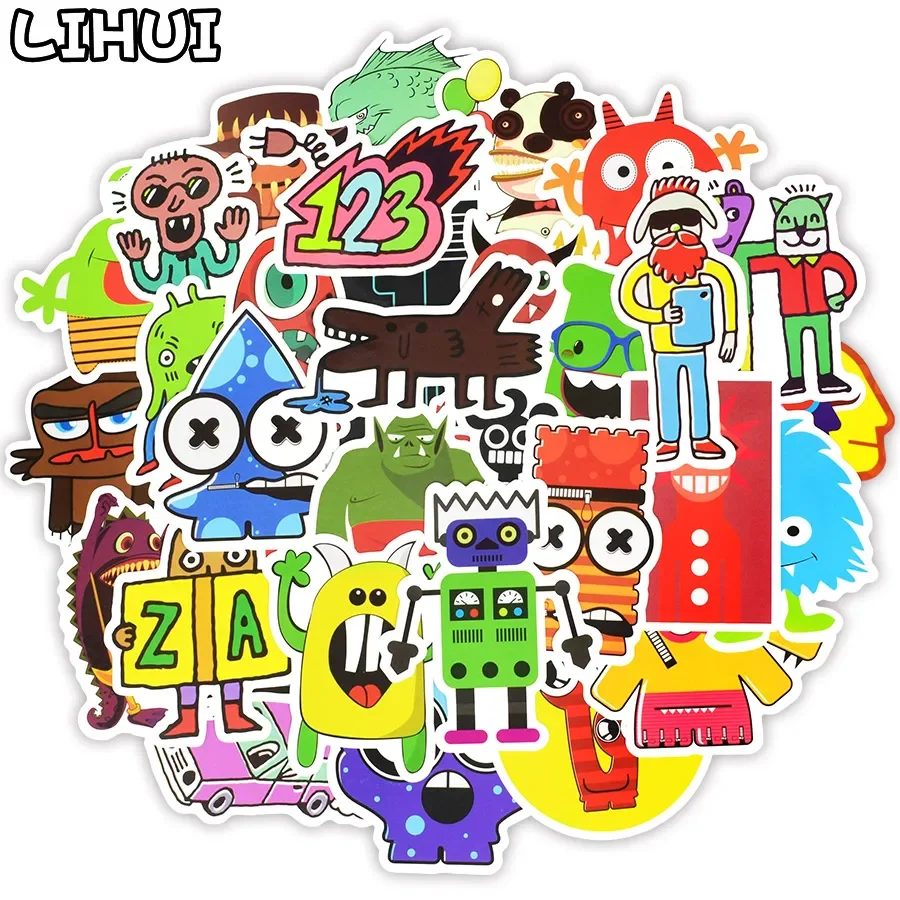 50 PCS Doodle Stickers Funny Little Monster Robot Decal Sticker Gift Toys for Children DIY Laptop Fridge Suitcase Skateboard Car journamm 50pcs pack halloween stickers diy halloween srapbooking for suitcase skateboard laptop luggage fridge kids toys sticker