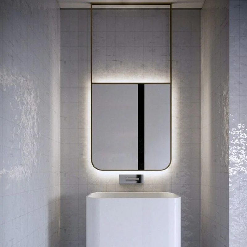 

Black Bathroom Mirror Modern Led Light Rectangle Illuminated Mirror Decoration Big Display Decoratieve Spiegels Household Items